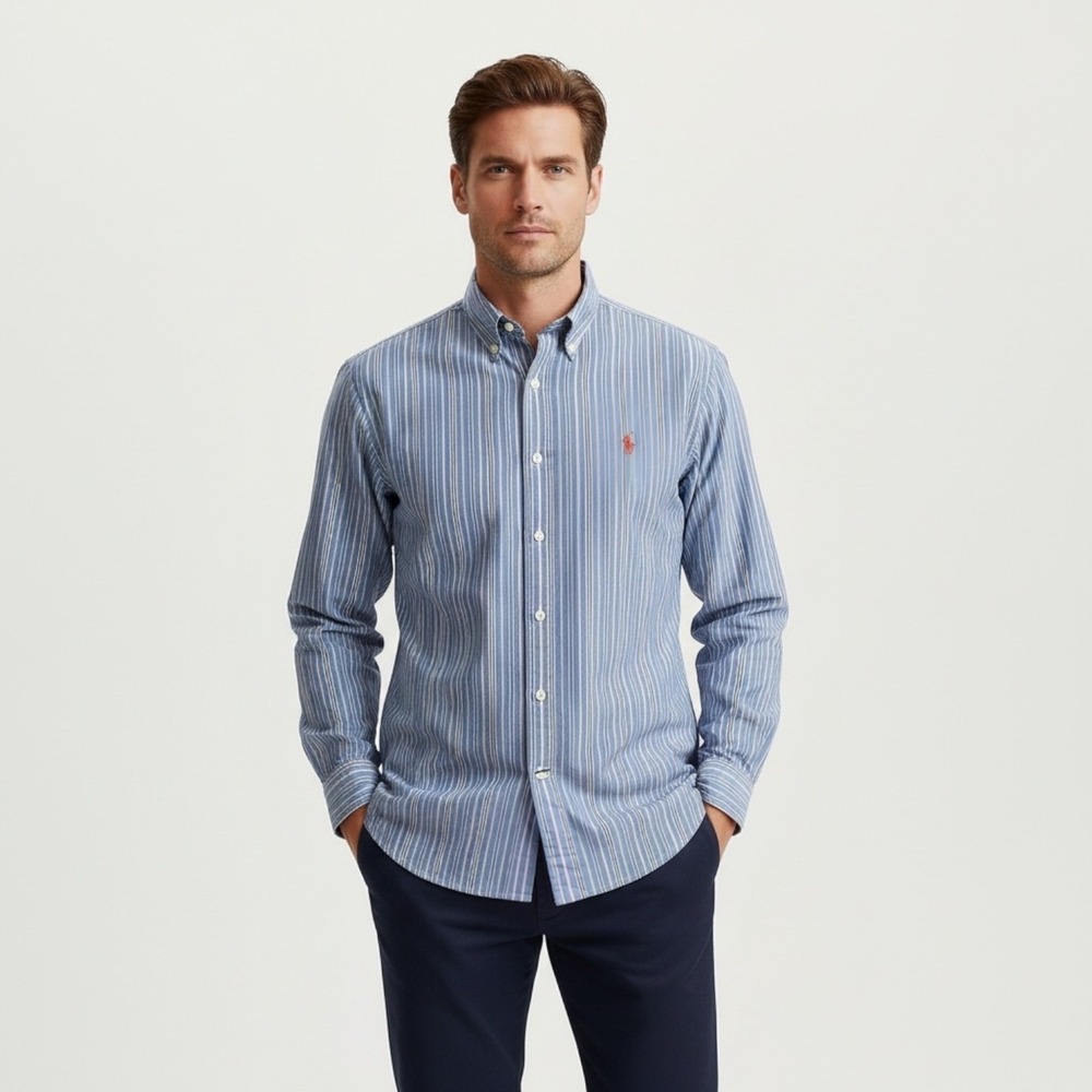 Ralph Lauren Classic Fit Mens Large 16 34/35 Blue Multicolor Stripe Cotton Shirt